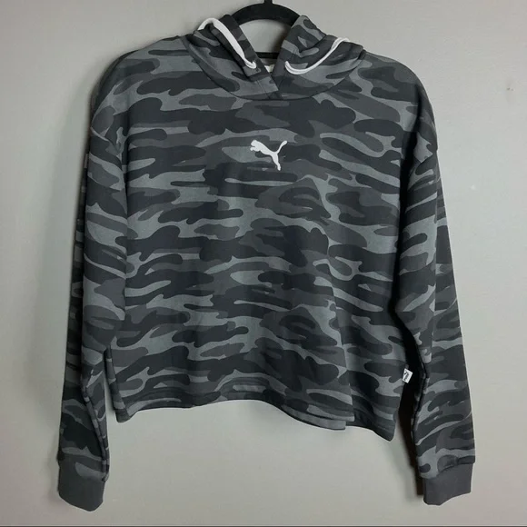 NWT Puma Logo Hoodie Grey Camo Small cotton blend - Picture 2 of 10